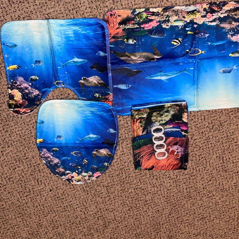 Amazon Blue Underwater Coral Reef Shower Curtain Bath Set - Picture 2 of 7